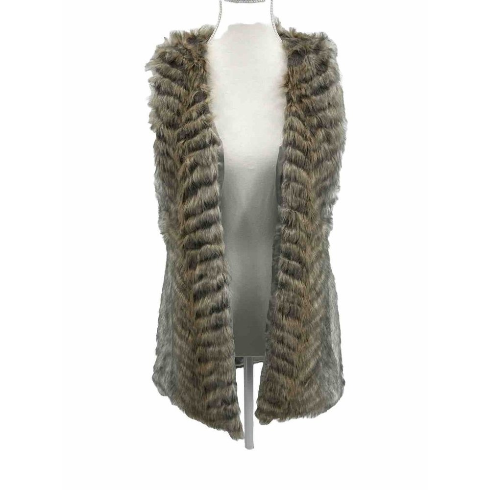 DayTrip Faux Fur Vest Size Medium M Fully Lined Multi Color Brown Tan Cream